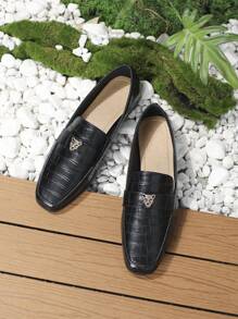 2025 Autumn Tiger Head Metal Buckle Square Toe Flat Loafers, Fashionable Slip-On Casual Leather Shoes