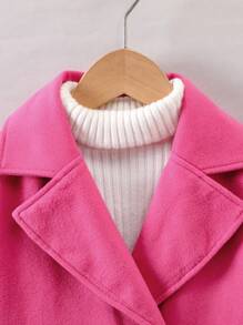 SHEIN Tween Girl Letter Graphic Double Breasted Drop Shoulder Overcoat Without Sweater - Hot Pink - View 4