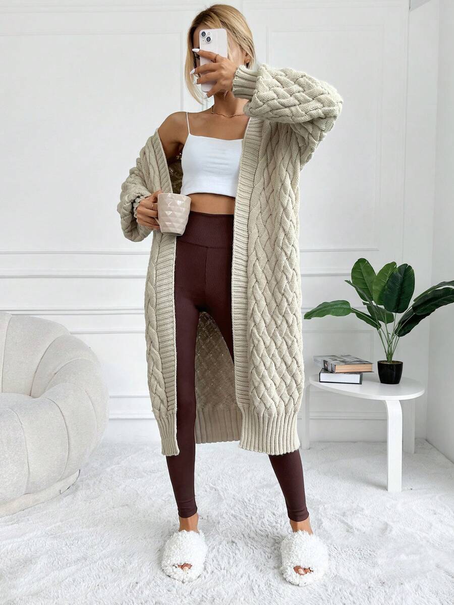 EURMUSE Solid Drop Shoulder Duster Cardigan - Beige - View 1