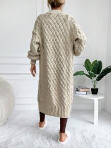 EURMUSE Solid Drop Shoulder Duster Cardigan - Beige - View 2