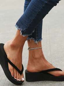 Fashionable Wedge Slide Sandals For Women, Minimalist Outdoor Toe Post Wedge Sandals - Black - View 5