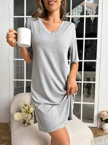 SHEIN 蕾絲邊下擺開叉睡裙