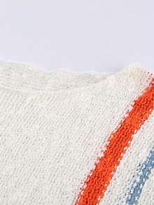 CILKOO Jersey con patrón de rayas de manga murciélago de punto de malla - Blanco - Ver 7