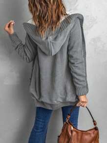 CILKOO Women's Casual Hooded Cardigan With Pockets, Thermal Lined - Grey - View 3