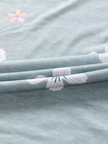 Floral Print Round Neck Tee - Grey - View 8