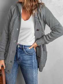 CILKOO Women's Casual Hooded Cardigan With Pockets, Thermal Lined - Grey - View 6