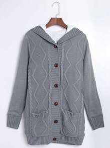 CILKOO Women's Casual Hooded Cardigan With Pockets, Thermal Lined - Grey - View 7