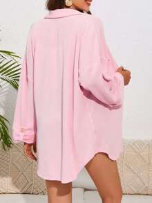 DOKOTOO 落肩袖口袋貼布前紐扣外套 - 粉色 - 查看 2