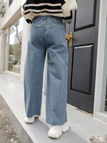 DAZY 寬腿口口袋款牛仔褲 - 中等水洗藍 - 查看 2