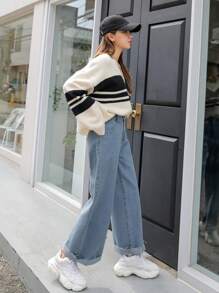 DAZY 寬腿口口袋款牛仔褲 - 中等水洗藍 - 查看 4