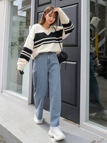 DAZY 寬腿口口袋款牛仔褲 - 中等水洗藍 - 查看 6