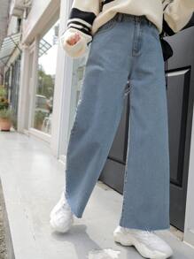 DAZY 寬腿口口袋款牛仔褲 - 中等水洗藍 - 查看 8