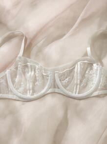 Áo ngực có gọng ren hoa Đồ lót gợi cảm - trắng - Xem 5