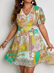 SHEIN Clasi Hơn In chắp vá Ống tay áo Đầm - Nhiều màu - Xem 5