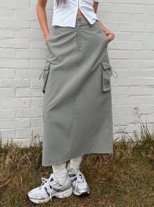 DAZY Flap Pocket Side Cargo Skirt - Grey - View 1