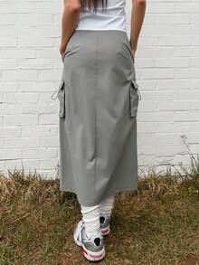 DAZY Flap Pocket Side Cargo Skirt - Grey - View 4