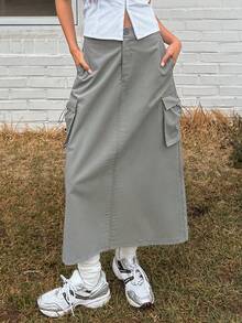 DAZY Flap Pocket Side Cargo Skirt - Grey - View 5