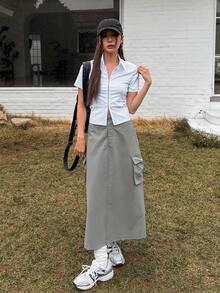 DAZY Flap Pocket Side Cargo Skirt - Grey - View 6