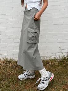 DAZY Flap Pocket Side Cargo Skirt - Grey - View 7