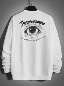 Manfinity VCAY 男士眼睛和標語圖案運動衫 - 白色 - 查看 1