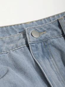 DAZY Flap Pocket Side Wide Leg Jeans - Light Wash - View 6