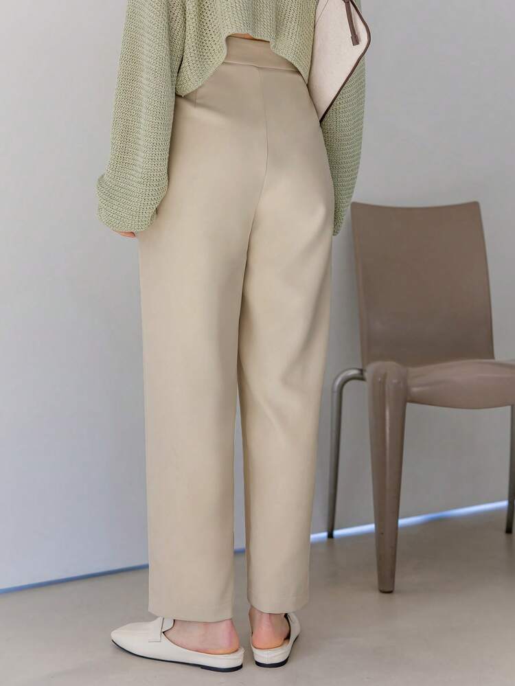 Solid Slant Pocket Suit Pants