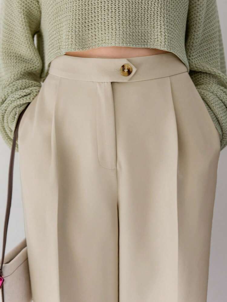 Solid Slant Pocket Suit Pants