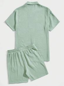Manfinity NXTstreet 男士雙口袋襯衫和腰部抽繩短褲 - 薄荷綠 - 查看 2