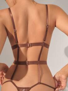 Ren hoa Cắt ra Bộ Bodysuit  Teddy - màu nâu - Xem 3