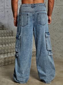 Manfinity EMRG Men Flap Pocket Side Cargo Trousers - Light Wash - View 2