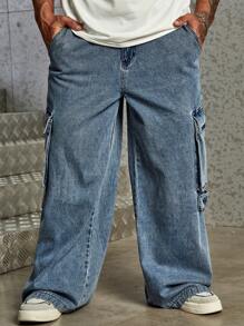 Manfinity EMRG Men Flap Pocket Side Cargo Trousers - Light Wash - View 4