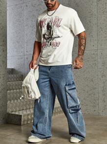 Manfinity EMRG Men Flap Pocket Side Cargo Trousers - Light Wash - View 5