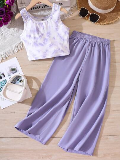 Tween Girl Tie Dye Tank Top & Wide Leg Pants