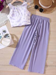 Tween Girl Tie Dye Tank Top & Wide Leg Pants - Multicolor - View 2