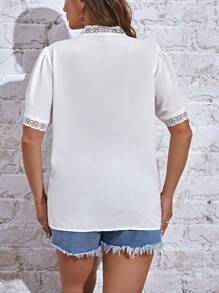 SHEIN Clasi Hơn Chèn ren Guipure Áo sơ mi - trắng - Xem 2