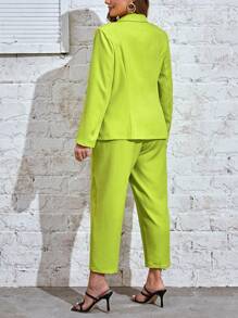 SHEIN Essnce Talla grande Pantalones con blazer de doble botonadura - Verde Lima - Ver 2