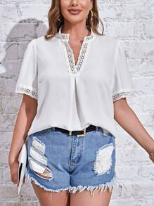 SHEIN Clasi Hơn Chèn ren Guipure Áo sơ mi - trắng - Xem 5