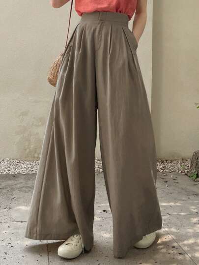 DAZY Solid Slant Pocket Wide Leg Pants