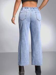 SHEIN ICON Plus Solid Ripped Detail Jeans Without Belt - Light Wash - View 4