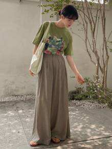 DAZY 素色斜口袋闊腿褲 - 摩卡棕 - 查看 4