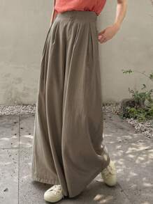 DAZY 素色斜口袋闊腿褲 - 摩卡棕 - 查看 5