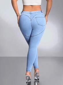 SHEIN ICON Plus High Waist Skinny Jeans - Light Wash - View 3