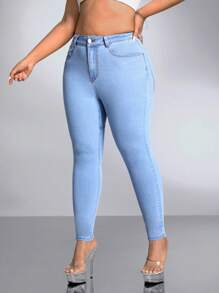 SHEIN ICON Plus High Waist Skinny Jeans - Light Wash - View 2