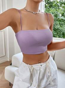 SHEIN EZwear Chất rắn Cắt chóp Cami - Màu tím - Xem 4