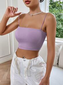 SHEIN EZwear Chất rắn Cắt chóp Cami - Màu tím - Xem 5