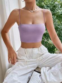 SHEIN EZwear Chất rắn Cắt chóp Cami - Màu tím - Xem 6
