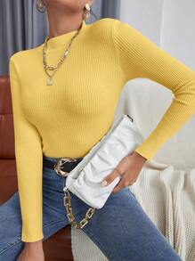 INAWLY Mock Neck Ribbed Knit Sweater,Long Sleeve Tops Knit Pullover Fall Winter Sweater - Yellow - View 6
