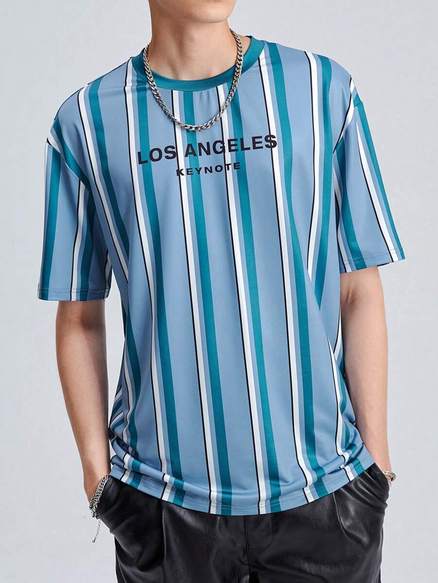 Manfinity RebelGame Men Striped & Letter Graphic Tee - Multicolor - View 1