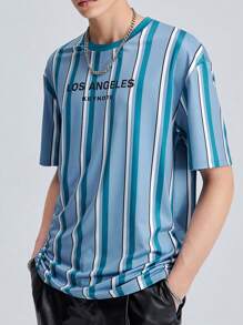 Manfinity RebelGame Men Striped & Letter Graphic Tee - Multicolor - View 3