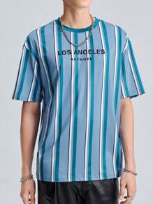 Manfinity RebelGame Men Striped & Letter Graphic Tee - Multicolor - View 5